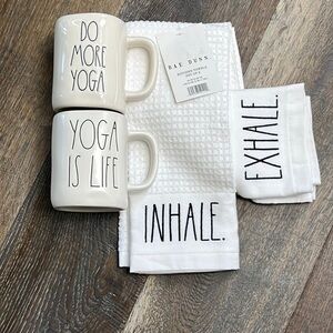 Rae Dunn - ‘Yoga’ mug/dish towels bundle. NWT